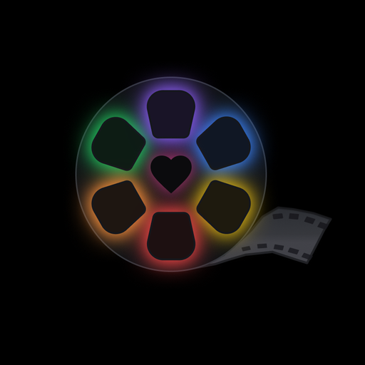 The Cinemak reel: a film reel with six coloured windows and a heart in the centre